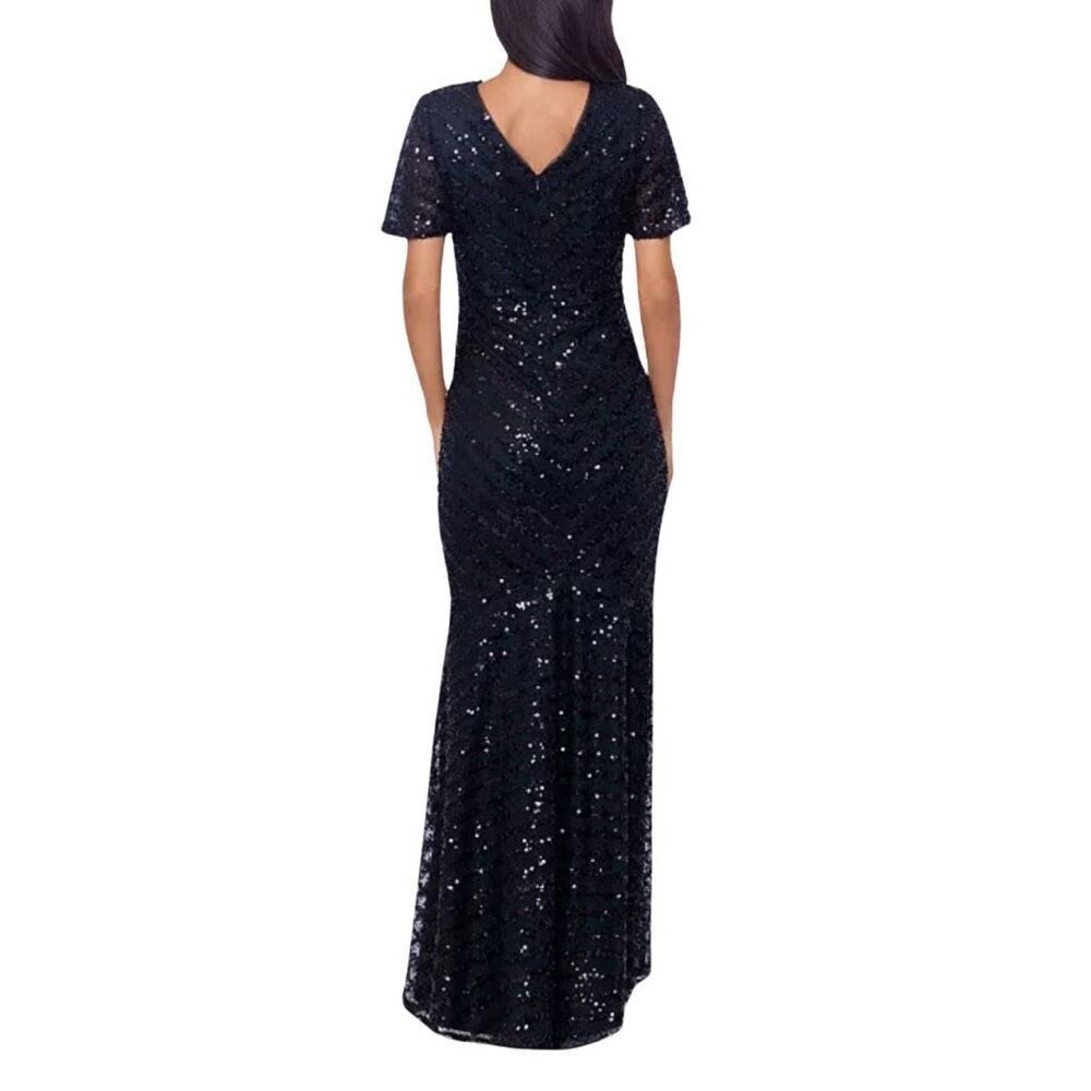 Xscape Black Sequin Maxi Dress with Flutter Sleeves - Picture 3 of 8